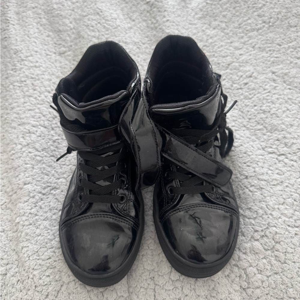 Black Patent Leather High-Top Sneakers